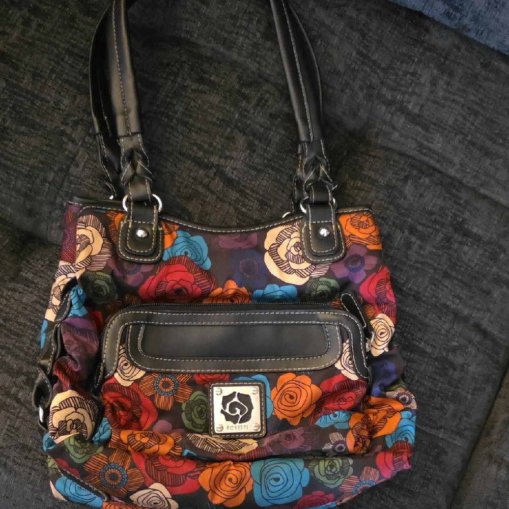 Rosetti Floral Print Shoulder Bag –approx 11x9x3.5 – Nylon  Faux Leather Trim